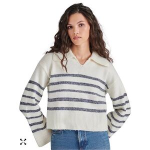 Steve Madden Esther‎ Collard Sweater Cream Blue Stripes SMALL